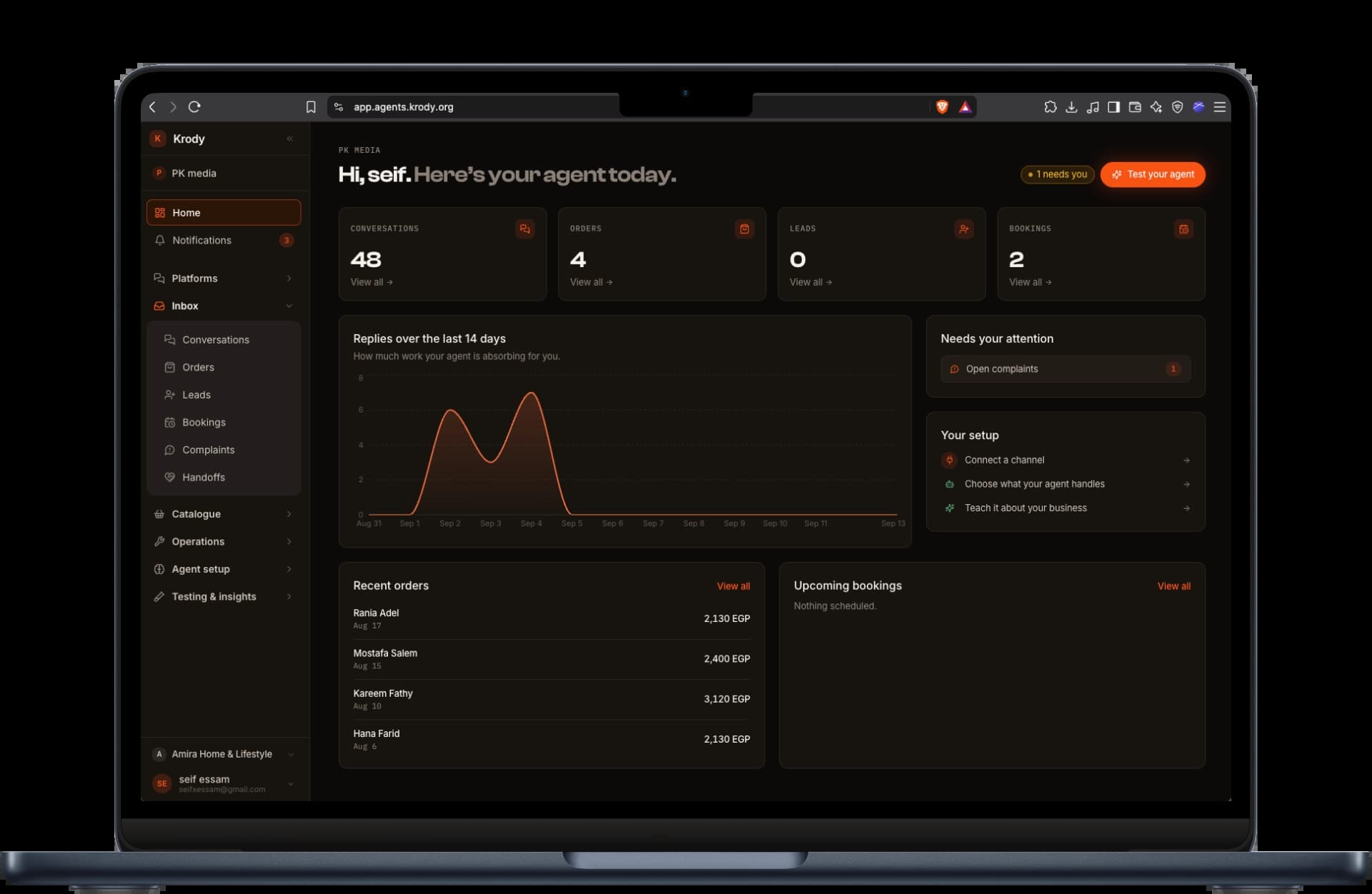 Krody dashboard displayed in a MacBook Air